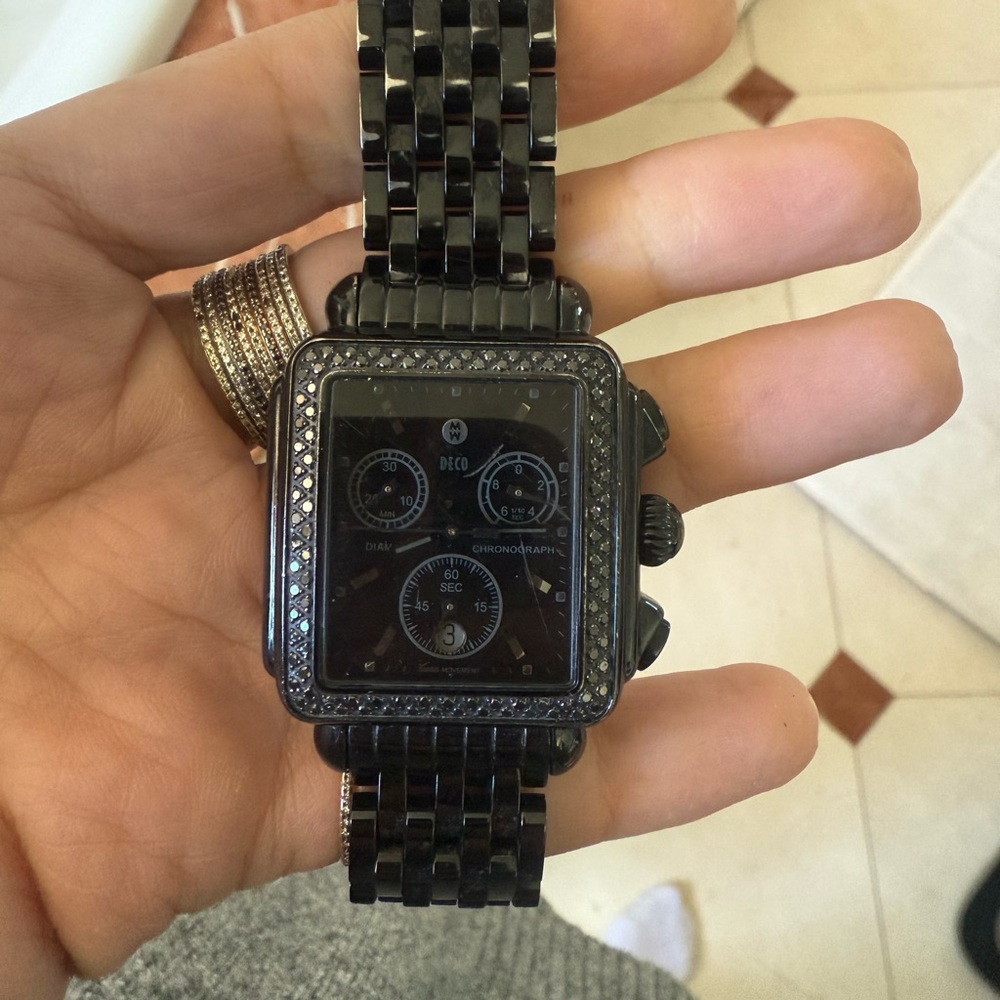 MICHELE black Watch with Diamond Accents